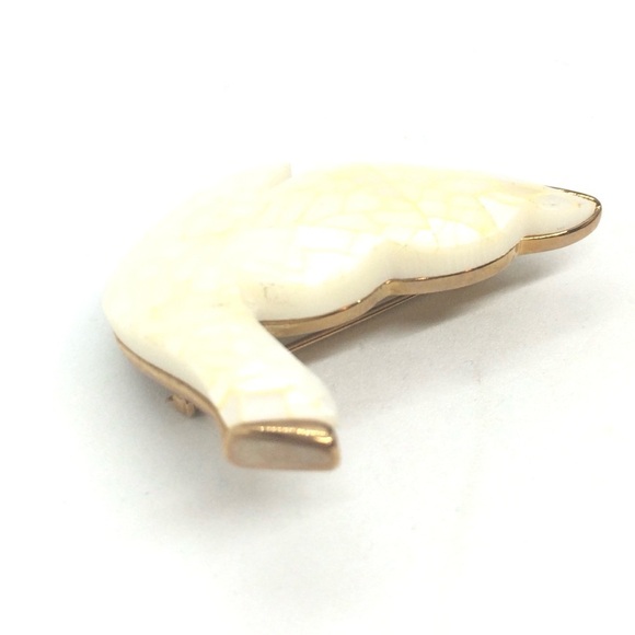 VINTAGE LIZ CLAIBORNE MOP DOVE BROOCH PIN GOLD TONE MOSAIC PEACE CHRISTMAS BIRD - Picture 12 of 16